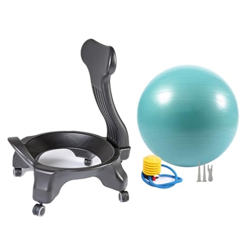 Image of Active Sitting Exercise Ball Chair for Adults - Ergonomic Office Yoga Ball Chairs, Improve Back Pain and Balance, Lockable Wheels, Foot Pump - Buy Now on Amazon