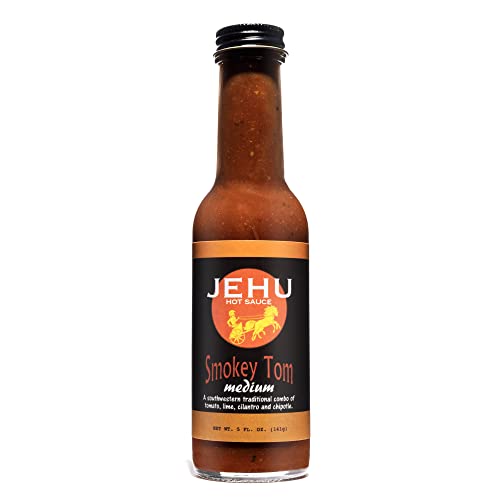 JEHU Smokey Tom Hot Sauce – With Chili Pepper – Medium Heat – Adds A Flavorful Southwestern Kick To Food – All-Natural & Gluten Free – Gourmet Condiment – Made in the USA – 5 Oz Hot Sauce Bottle