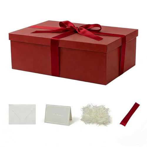 Boîte Cadeau rouge 31x21x11 cm, Boite cadeau vide, boite cadeau anniversaire marriage - 1 Pièces (contenirRuban, Papier De Soie, Enveloppes et cartes)