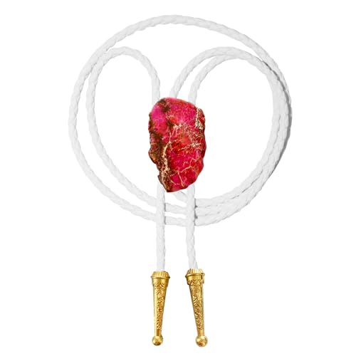 Image of Daisy Del Sol Gemstone Bolo Tie Braided Vegan Faux Leather Natural Stone Gold Handmade Necklace Adjustable Boho Western Jewelry
