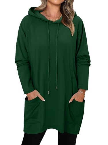 KISSMODA Women Hoodies Dress Long Sweatshirts Dress Raglan Sleeves Oversized Sweatshirts with Pocket 2025 Fall Winter Trendy