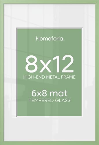 Image of Homeforia 8x12 Picture Frame Sage Green, High End Metal 8 x 12 Poster Frames with Mat 6 by 8 Photo, 12x8 Frame Matted to 6x8 inch Art, 8by12 Wall or Tabletop Frames, Tempered Glass, Wall Kit, Set of 2