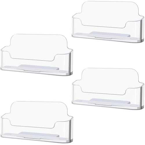 DMFLY 4 Pack Clear Business Card Holder for Desk, Plastic Business Card Display Desktop Acrylic Business Card Stand for Office, Exhibition Booth