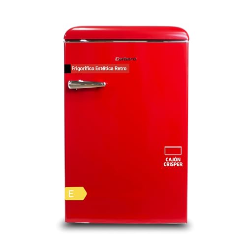 Corberó - Frigorífico Total | E-CF1PG90RR | 110L | Congelador 18L | Luz Interior | Crisper | Descongelación Manual | Estantes de Cristal | Patas Niveladoras | 38 Db | Rojo