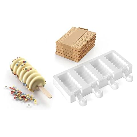 Silikomart Mini Ice-Cream Silicone Bar Mould Set, Tango, White Cover