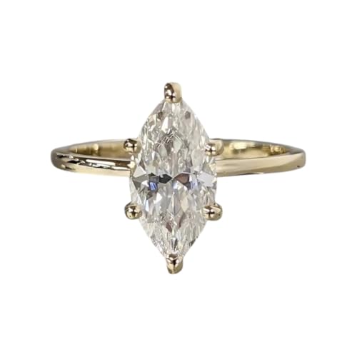 2.5 CT Marquise Cut Moissanite Solitaire Engagement Ring – 925 Sterling Silver Gold Plated Wedding Promise Gift for Her