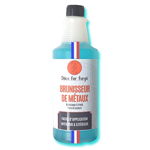 DECO FER FORGE -Brunisseur Metaux -Metal Concentre à Froid Fer Acier Laiton Bronze Cuivre Arme -Brunissage Noir Durable Efficace Rapide Facile Made in France -Grande Quantité 1L de liquide (1000 ml) Cover