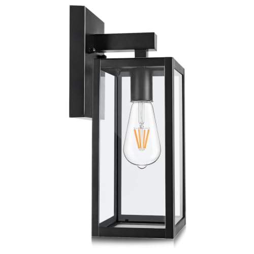 Image of MAXvolador Outdoor Wall Light Fixture, Exterior Waterproof Wall Lantern | Porch Wall Sconce Large Black, Anti-Rust, E26 Socket, Clear Glass, Outside Wall Mount Light, Front Door Lighting for Garage