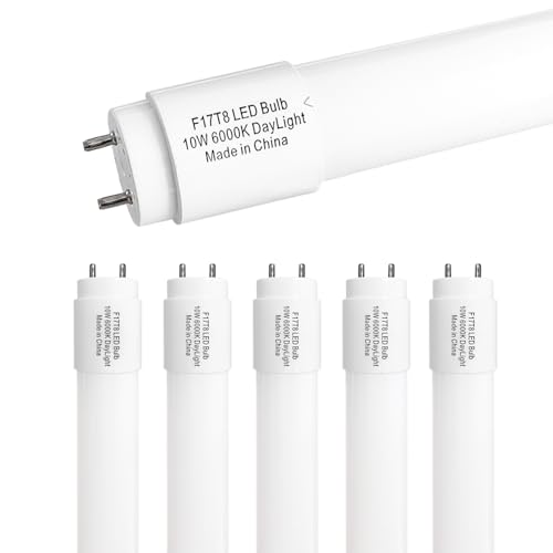 Konideke Type B F17T8 LED Replacement 24 Inch Light Bulb 10W 2ft LED Tube F20T12 Replacement Bulb for Cabinet Store Shop G13 Base Double Side Power Input Ballast Bypass Daylight 1250Lm 6 Pack