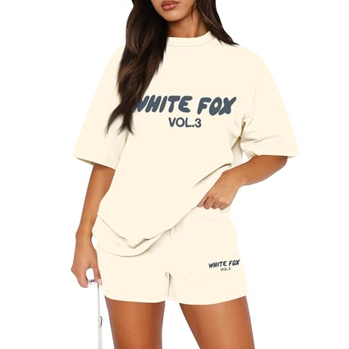 Womens Tracksuit Sets Summer 2 Piece Outfits Causal Oversized Loose T-Shirt & Shorts, Short Sleeve Pullover Sweatshirt and Sweatpants Jogger Plain Loungewear Gym Activewear