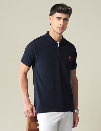 Image of U.S. POLO ASSN. Solid Slim Fit Polo T Shirts for Men - 100% Cotton, Half Sleeve Mens Tshirt - 4XL, Navy