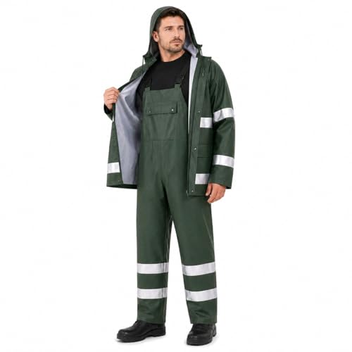VUVEA Rain Suit For Men & Women Waterproof Heavy Duty Rain Gear Reflective Jacket & Bib Pants for Fishing Outdoor Work Raincoats