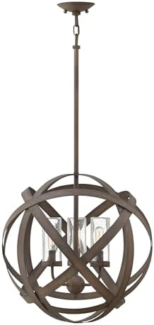 Hinkley Carson Contemporary Modern Three Light Outdoor Chandelier, Vintage Iron