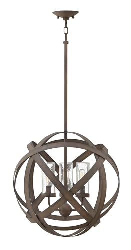 Hinkley Carson Large Orb Pendant Light - 3-Light, Open Air Collection, Clear Seedy Glass - Vintage Iron Finish -  29703VI