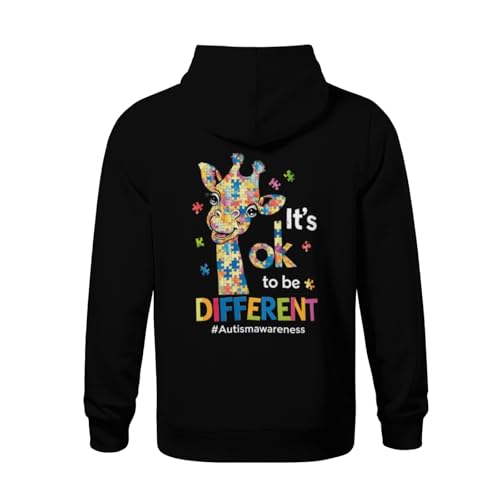 Kids Cute Autism Awareness Cute Giraffe Animal Its Ok To Be Different Boys Girls Lightweight Kangaroo Pocket Fleece Hoodies3