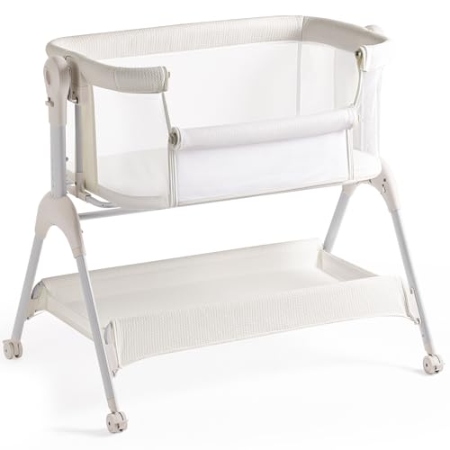 Image of HARPPA Cuddly Sway Baby Bassinet Bedside Sleeper, 3 in 1 Rocking Bassinet | Full Mesh Sides, Memory Foam Mattress, Cotton Quilted Cover, 5 Adjustable Heights, 360 Swivel Wheels, 3-7 Incline Range