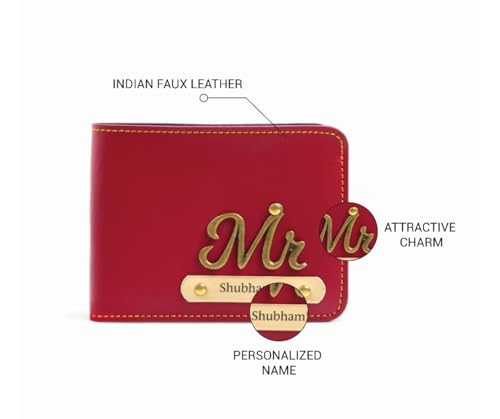 Image of Thebaegift Men's Personalized Wallet I Customized Slim Stylish Leather Purse with Name & Charm I Unique Birthday Anniversary Gift for Men Boy Love Husband Employees Clients (Wine Vegan)