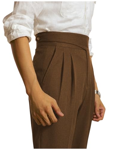 Men's Corduroy Pants Slim Fit High Waisted Pant Retro Texture Trousers Formal Business Casual Pleated Dress Pant