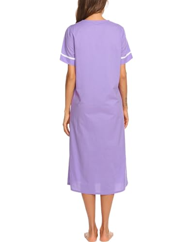 Image of Ekouaer Womens Snap Front Dusters Cotton Housecoat Short Sleeve Nightgown House Dress With Pockets