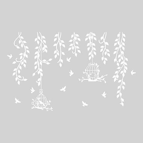 SUPERDANT Blanc Fleur Vigne Stickers Muraux Branches Birdcage Stickers Muraux pour Chambre Décoration Murale Décoration Murale pour Salon Autocollants...