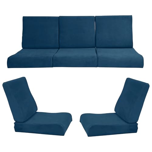Image of Wooden Sofa Cushion Full Set of 10 for 5 Seater, 55 Density PU Foam, & Fully Customizable-Cushion for Wooden Sofa with Washable Fabric and Inner Fabric 3+1+1 (Blue)