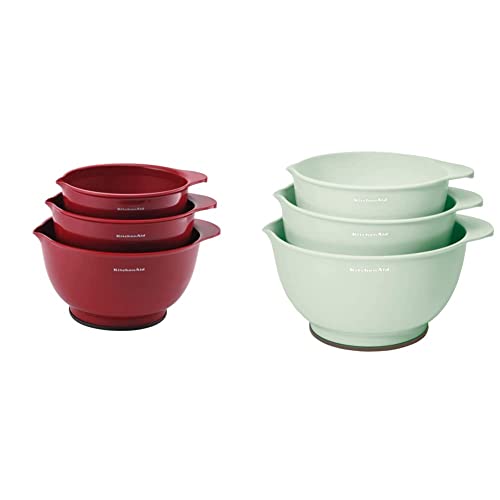 KitchenAid Classic Mixing Bowls, Set of 3, Empire Red, 2 quarts & Classic Mixing Bowls, Set of 3, Pistachio, 3.5 quarts