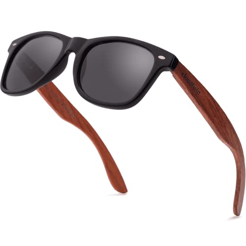 Image of cloudfield Wood Sunglasses Men & Women, 100% UVA & UVB Protection | 9-Layer Polarized Lenses, Bamboo Frame, Bamboo Case, Pouch & Cleaning Cloth Included, Lightweight, Eco-Friendly Design