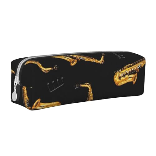 FUkker Estuche para lápices, Estuche de Cuero para lápices, Estuche para lápices, Organizador de papelería, Estuche para lápices, Saxofón y música