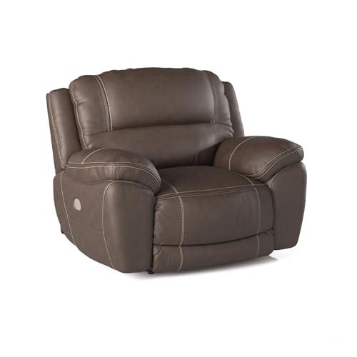 Signature Design by Ashley Dunleith Zero Wall Recliner with Power Headrest, USB Charging, Top Grain Leather and Matched Leather, 52' W x 40' D x 43' H, Brown