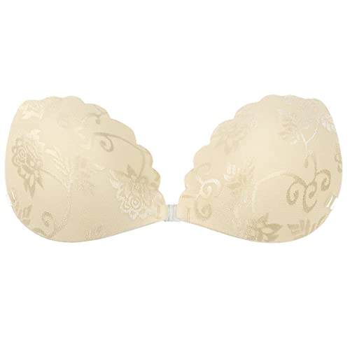 VYLYNL Sujetadores de talla grande para mujer, sin tirantes, brasier sin visión, autoadhesivo, talla grande, caqui, B