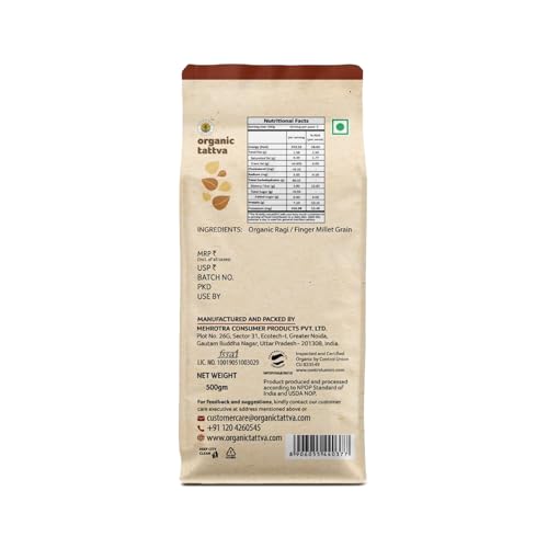 Organic Tattva Ragi Flour 500g | Nutritious Gluten Free Atta | Healthy Choice Ragi Atta for Rotis, Dosa, Porridge & Everyday Cooking