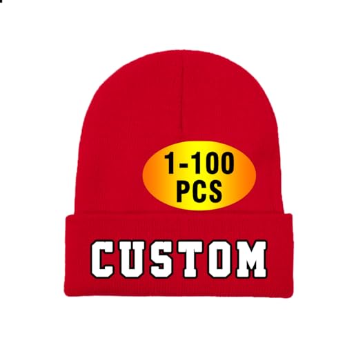 Personalized Custom Beanies Hats Knitted Hat Personalized Skull Hat Winter Hat for Men Women Add Text Logo Photo Custom Hats Red
