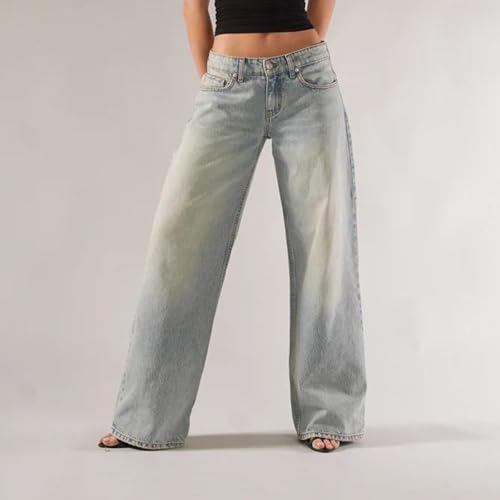 Women Y2K Baggy Low Rise Jeans Straight Wide Leg Boyfriend Trousers Street Trendy Stretch Long Denim Pants3