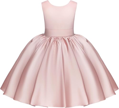 Girls Satin Flower Dresses for Wedding Short Princess Pageant Gown Bow First Communion Dress Short Sleeves4