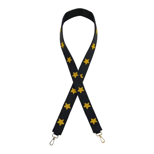 Lashicorn Black with Yellow Stars Beaded Purse Strap 49” Clear Stadium Bag Georgia Army Missouri Game Day Fans Gold Clasps Football