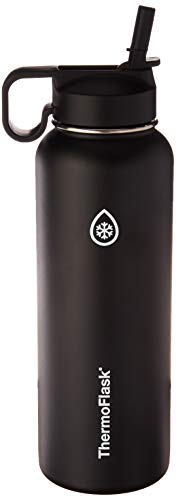 Thermoflask Bottle with Chug and Straw Lid, 40oz, Black
