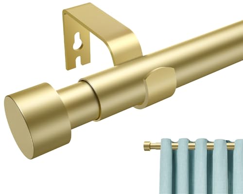 Jialexin Curtain Pole 40-223cm, Antique Gold Finish Rail with Modern Cylinder Finials