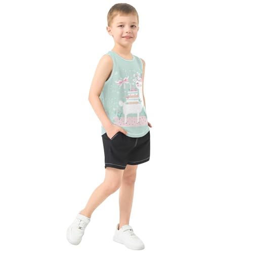 Llama Birthday Cake Teal Boys Tank Tops Quik Dry Toddler Tank Top Undershirts T-Shirts for Kids,3T4