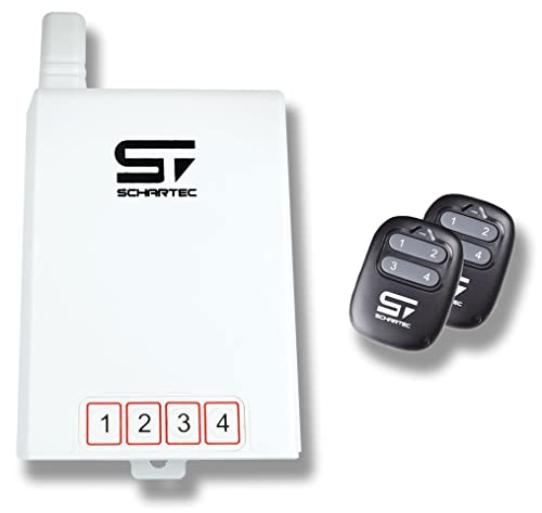 Schartec Receptor de radio de 4 canales para puerta de garaje como juego con 2 mandos a distancia de 433 MHz para garaje – Receptor inalámbrico para accionamiento de puerta de garaje