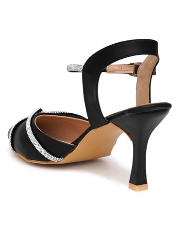 Image of Women's Elevate Heel Sandals Comfortable Cushioned Footbed Adjustable Anti-Slip Outsole Stylish & Elegant Design For Girls /Ladies Black