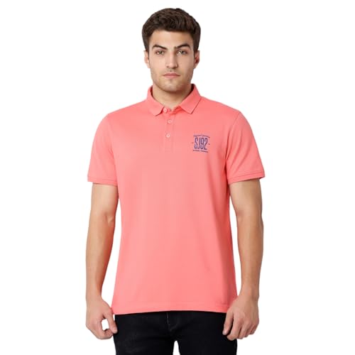 Image of Spykar Men's Slim Fit Polo Neck Half Sleeve Solid Casual T-Shirt