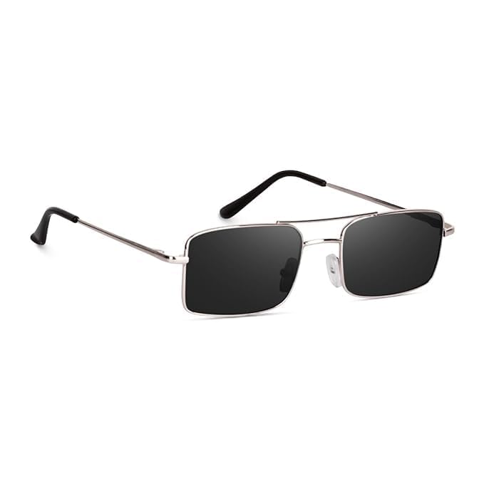 Rectangle Metal Frame Sunglasses for Men, Silver Frame with Black Lens, Classic Style-image-18