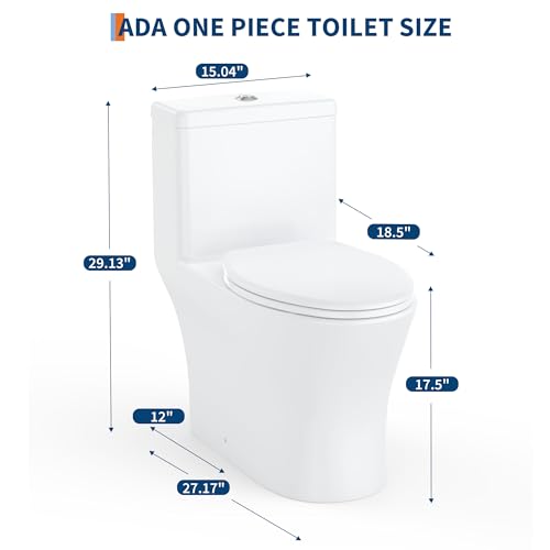 Image of One Piece Toilet with ADA Height, Ceramic Design, Soft Closing PP Toilet Cover, Easy Clean Surface, Water Efficient Flush, Compact Durable Build