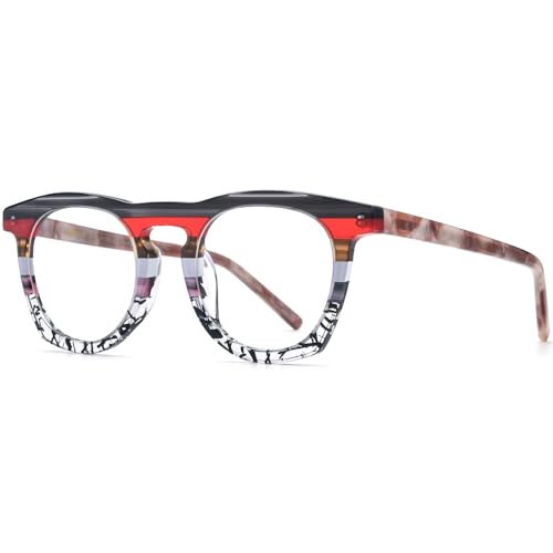 Image of HEPIDEM Multicolor Acetate Glasses Frame Women,Round Vintage Retro Optical Eyeglasses 9339