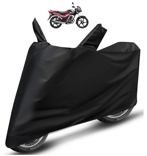 Image of Auto Hub Bike Cover Compatible with TVS Star City Plus with Mirror Pocket, Dustproof, Heat Resistant, Triple Stitched, Star City Plus Bike Cover- Plain Black