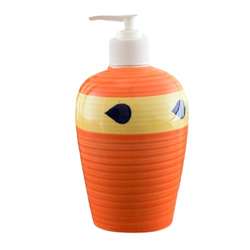 Image of Ceramic Liquid Soap Dispenser, 450 ml, Orange Yellow | Refillable Pump Bottle for Hand Wash, Lotion, Shampoo & Kitchen Use, 1 Piece