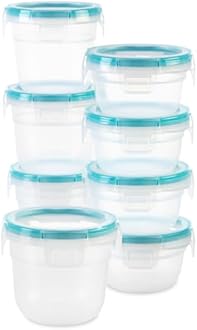 Snapware Total Solution 16-Pc Plastic Food Storage Containers Set,(4) 2-Cup & (4) 1.2-Cup Round Meal Prep Container, BPA-Free Lids with 4 Locking Tabs, Microwave, Dishwasher, and Freezer Safe