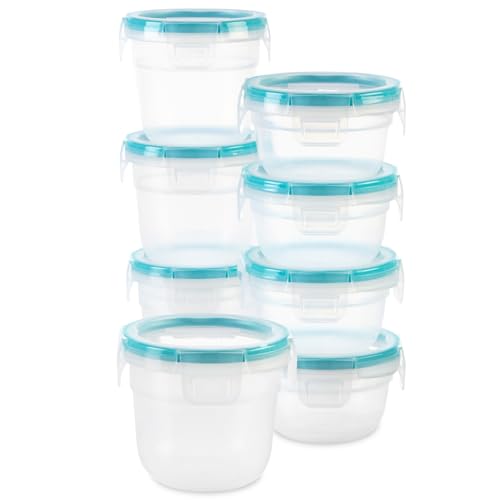 Snapware Total Solution 16-Pc Plastic Food Storage Containers Set,(4) 2-Cup & (4) 1.2-Cup Round Meal Prep Container, BPA-Free Lids with 4 Locking Tabs, Microwave, Dishwasher, and Freezer Safe