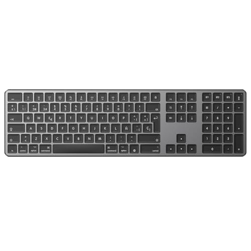 OMOTON Teclado Inalámbrico Bluetooth para Mac, Recargable, Español, Numpad, 3 Canales Multi-Dispositivo, Compatible con MacBook Air/Pro/iMac, Diseño Ergonómico