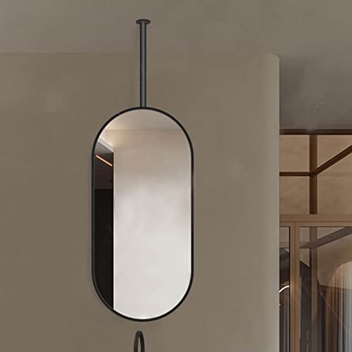 WYZDCP Decke hängende ovale Spiegel, schwarz kreativer dekorativer Spiegel-Eitelkeit-Make-up-Spiegel mit Metallrahmen und Boom für Home Hotel, schwimmende Badezimmerspiegel (Size : 50cmx70cm) Cover